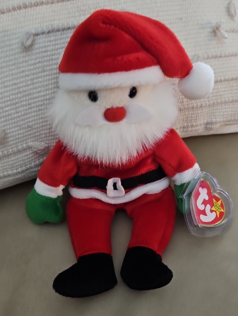 Ty Beanie Babie Plush Santa Doll - Red, Green, Black, White
